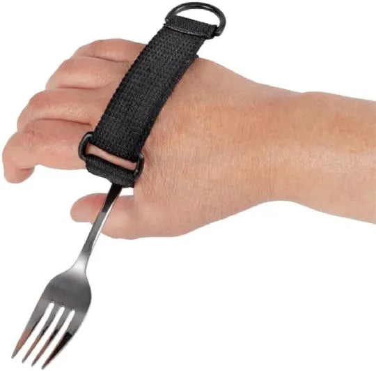 Universal cuff utensil holder for independent eating with limited hand mobility